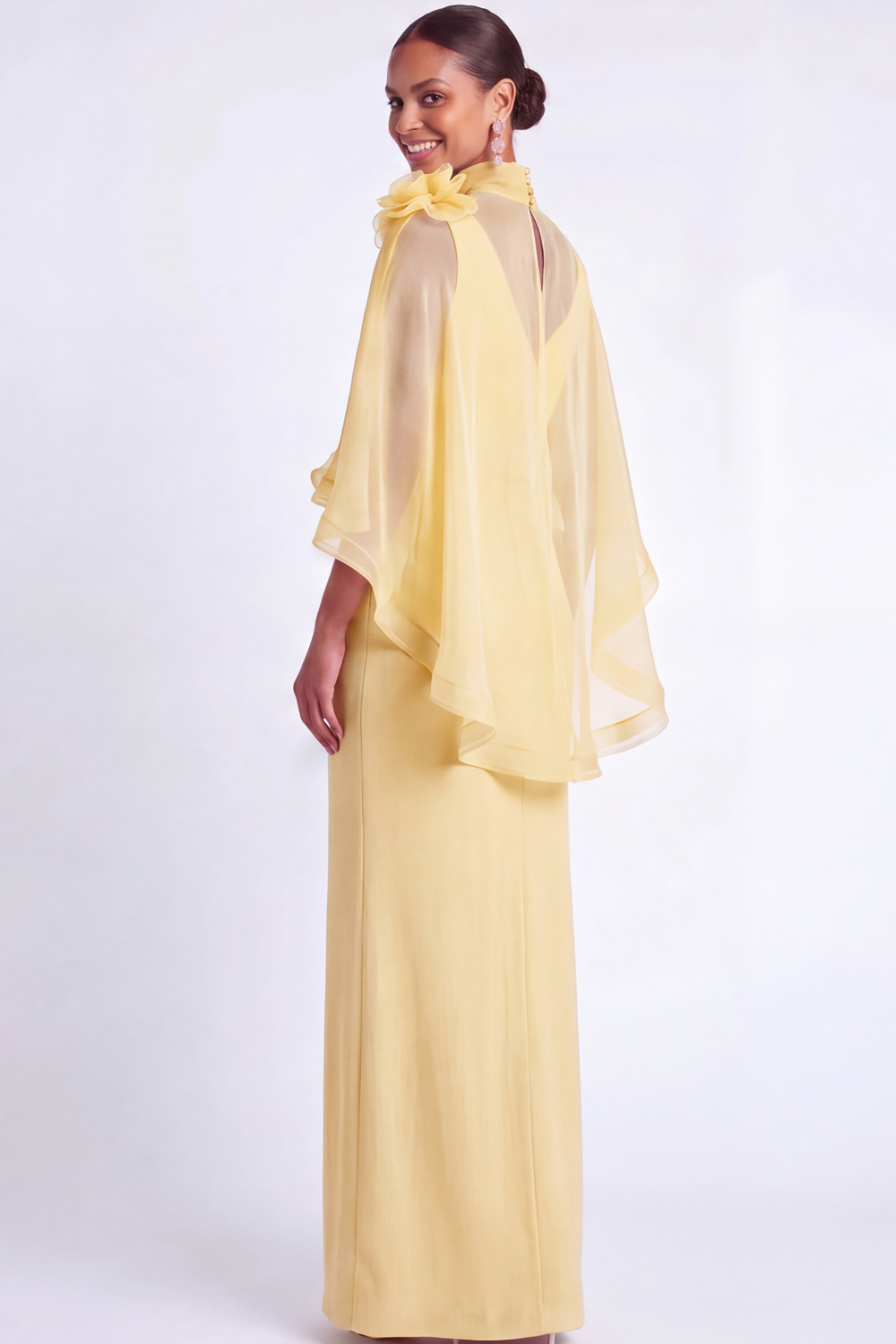 Light Blue Mermaid V Neck Long Mother of the Bride Dress with Cape