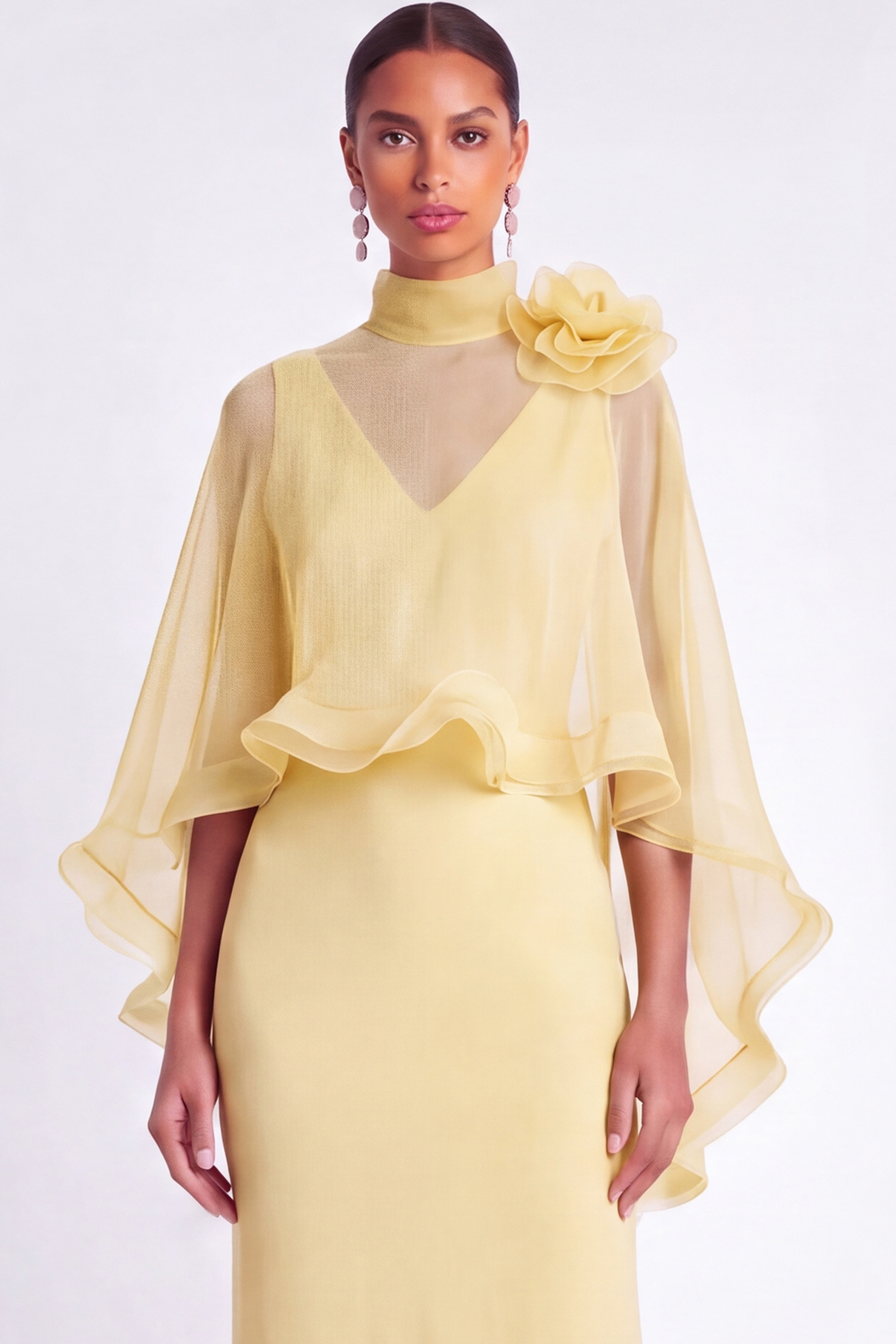 Light Blue Mermaid V Neck Long Mother of the Bride Dress with Cape