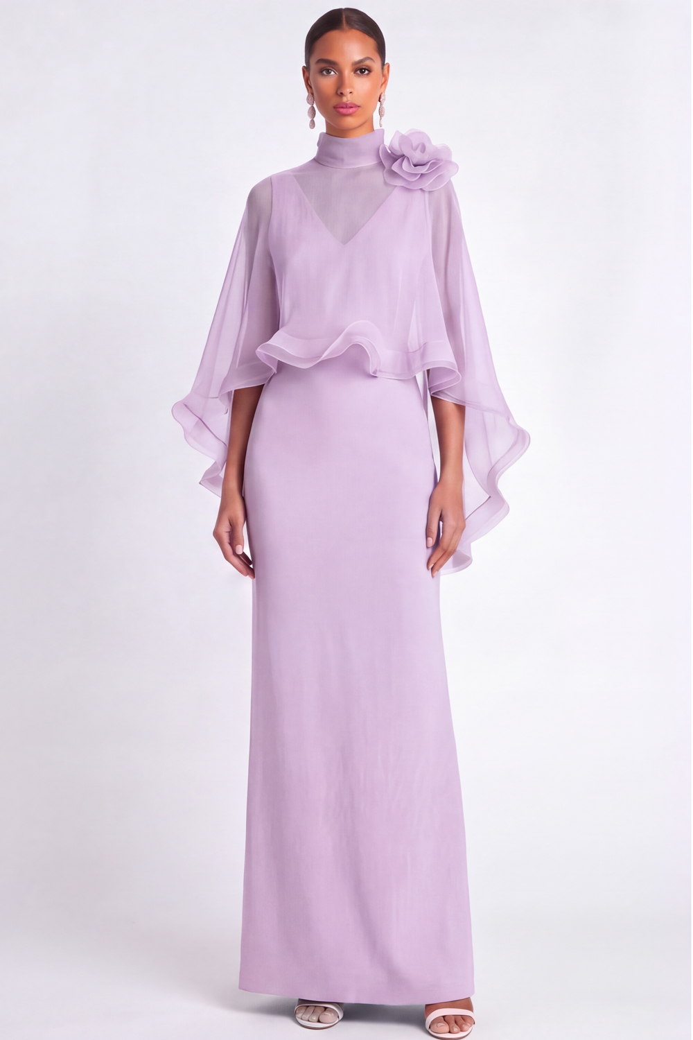 Light Blue Mermaid V Neck Long Mother of the Bride Dress with Cape