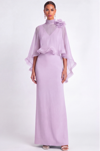 Light Blue Mermaid V Neck Long Mother of the Bride Dress with Cape