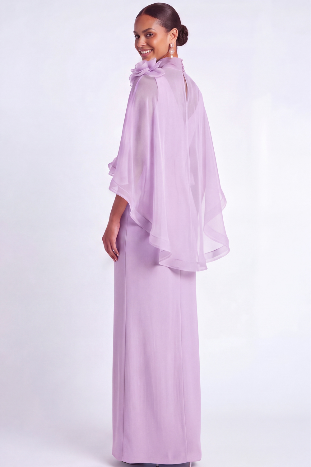 Light Blue Mermaid V Neck Long Mother of the Bride Dress with Cape
