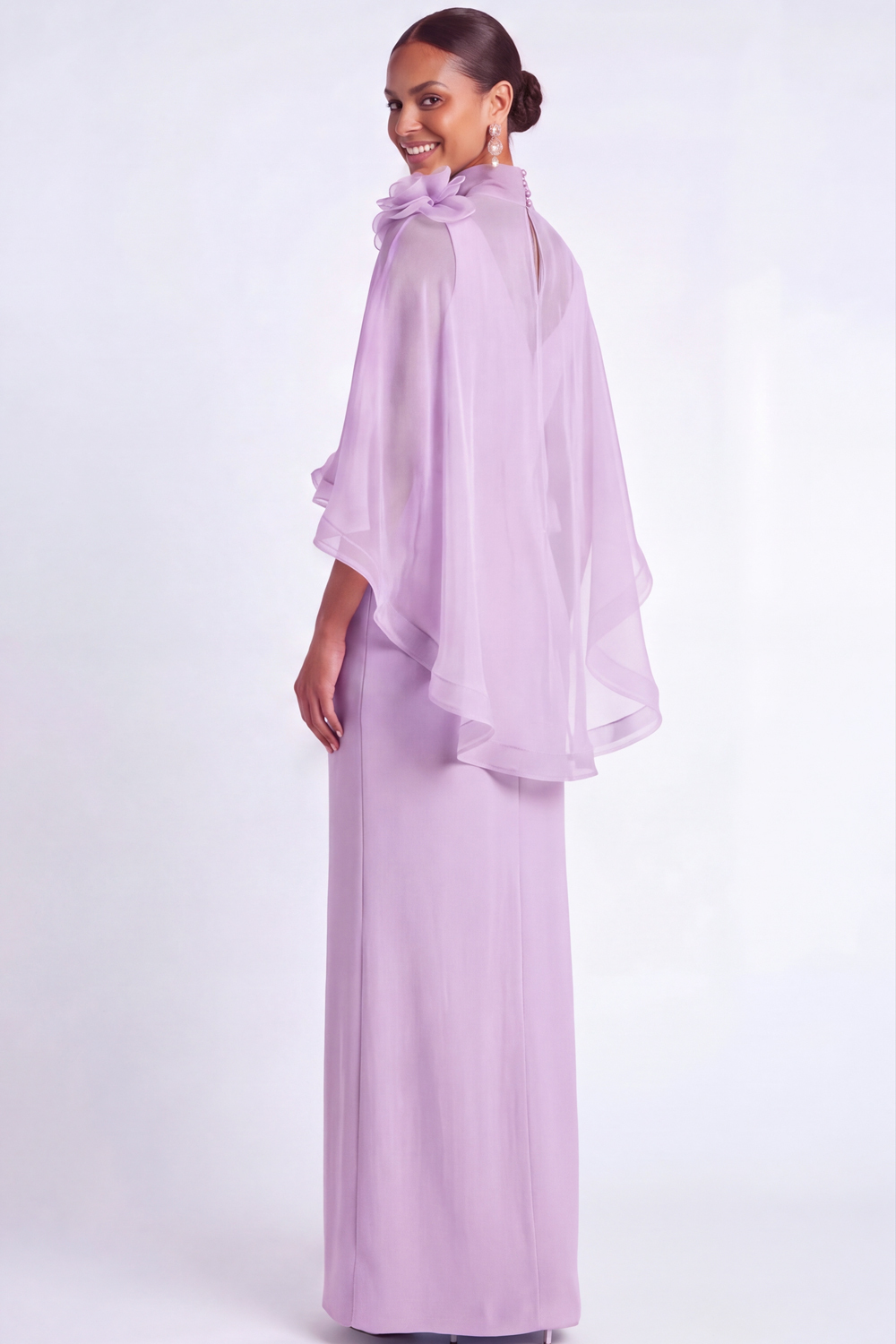 Light Blue Mermaid V Neck Long Mother of the Bride Dress with Cape