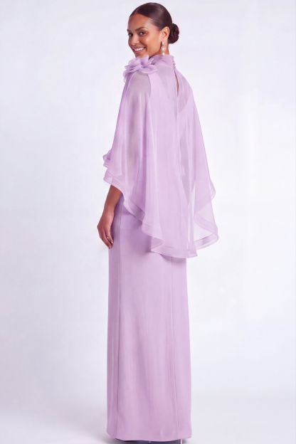 Light Blue Mermaid V Neck Long Mother of the Bride Dress with Cape