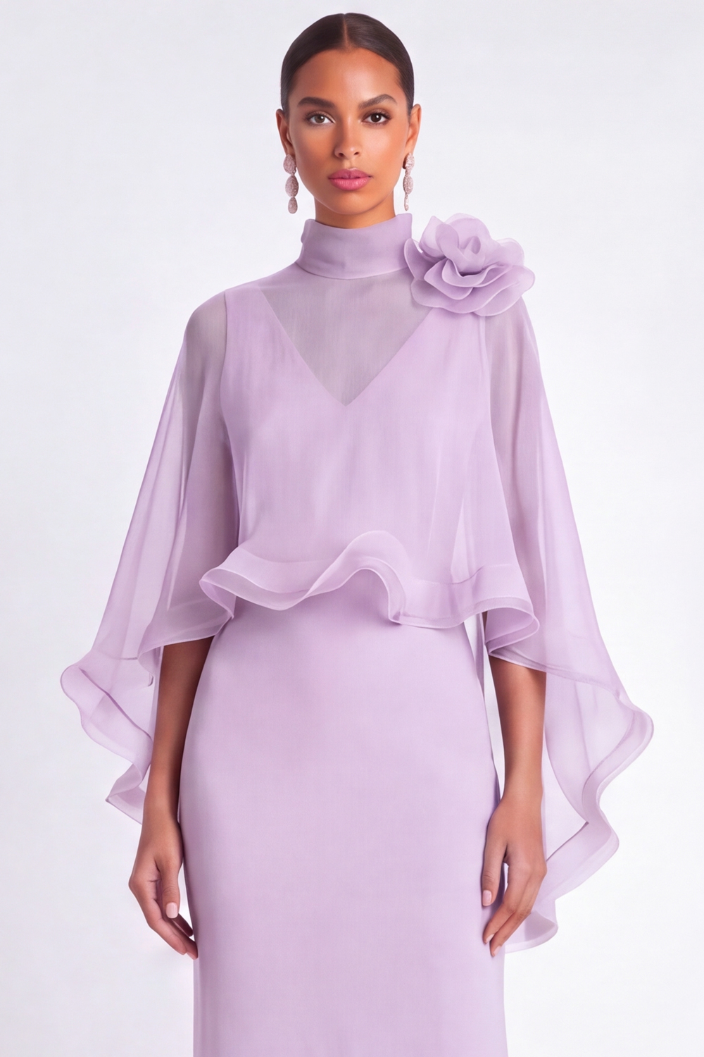 Light Blue Mermaid V Neck Long Mother of the Bride Dress with Cape