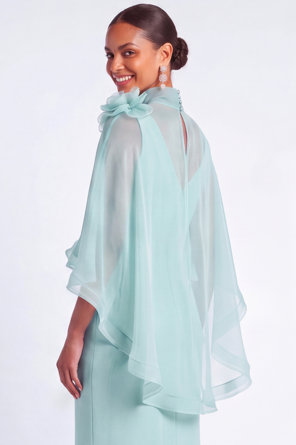Light Blue Mermaid V Neck Long Mother of the Bride Dress with Cape