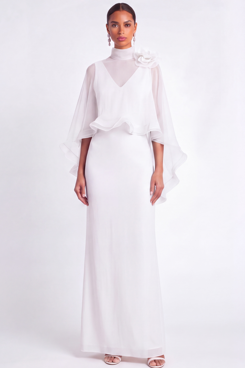 Light Blue Mermaid V Neck Long Mother of the Bride Dress with Cape