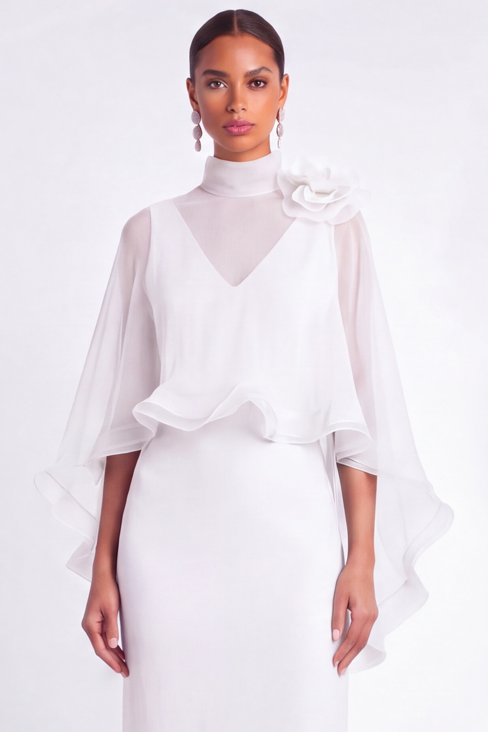 Light Blue Mermaid V Neck Long Mother of the Bride Dress with Cape