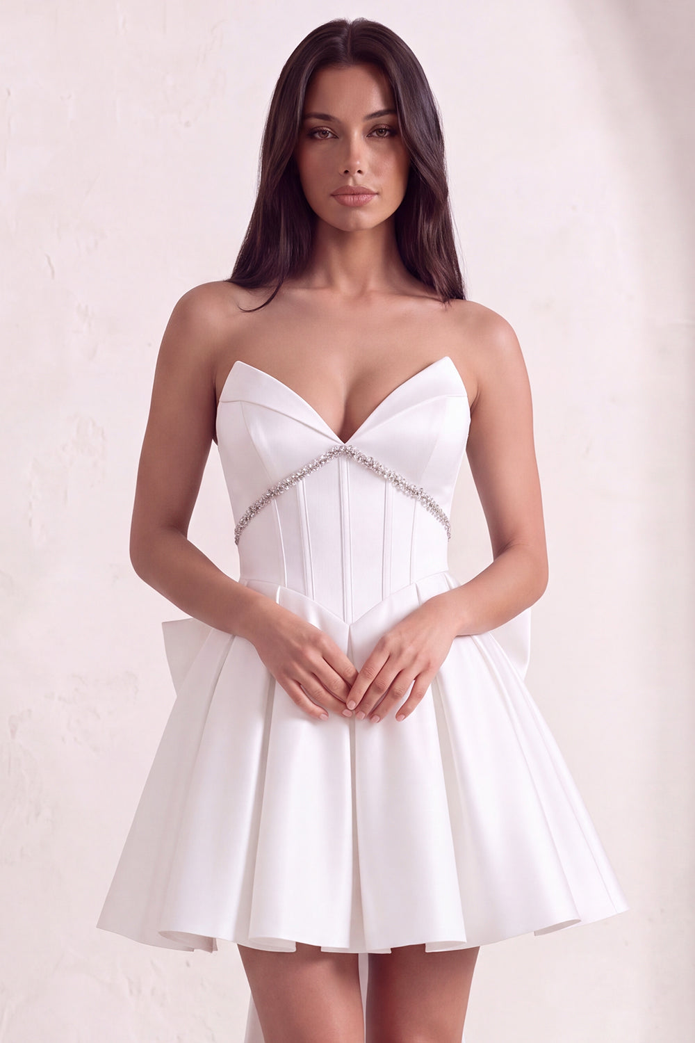 Sparkly White Corset Strapless Short Homecoming Dress with Rhinestone