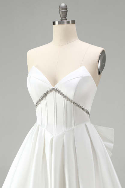 Sparkly White Corset Strapless Short Homecoming Dress with Rhinestone