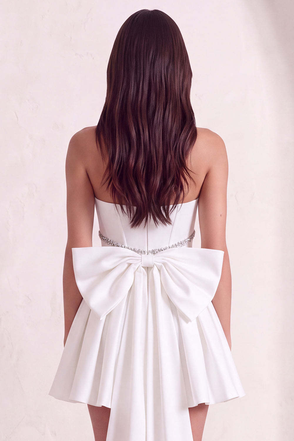 Sparkly White Corset Strapless Short Homecoming Dress with Rhinestone
