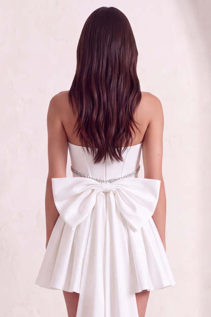 Sparkly White Corset Strapless Short Homecoming Dress with Rhinestone