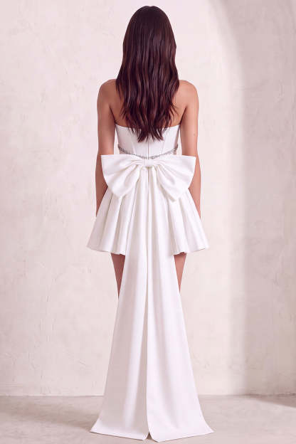 Sparkly White Corset Strapless Short Homecoming Dress with Rhinestone