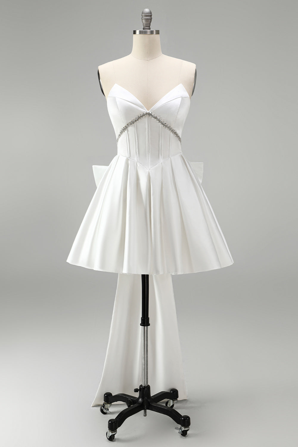 Sparkly White Corset Strapless Short Homecoming Dress with Rhinestone