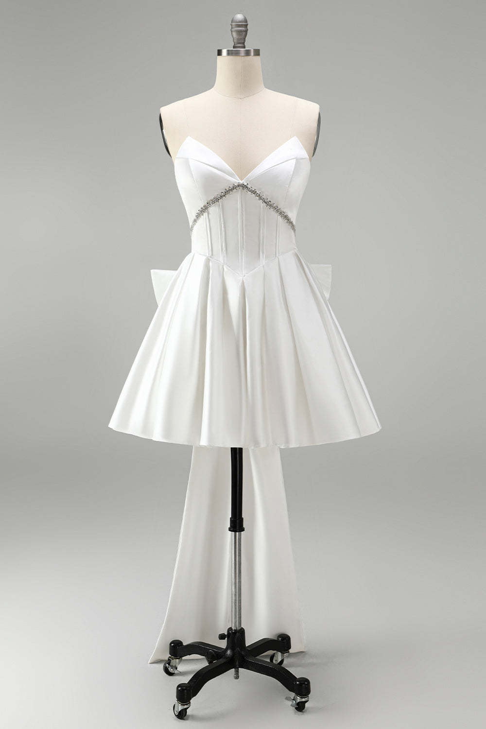 Sparkly White Corset Strapless Short Homecoming Dress with Rhinestone