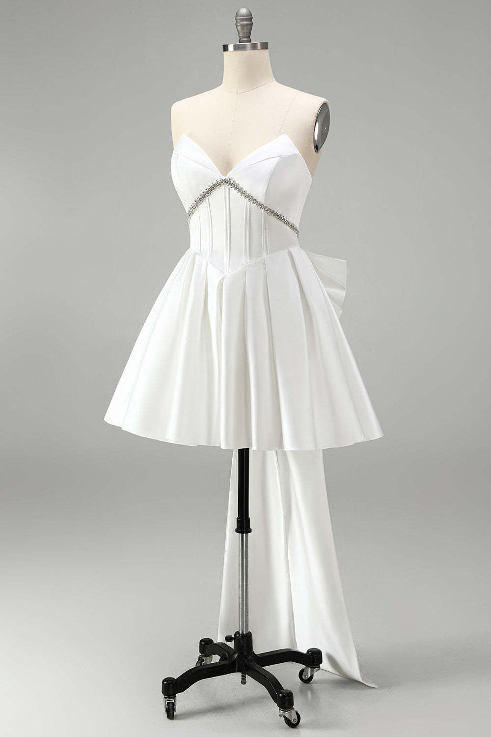 Sparkly White Corset Strapless Short Homecoming Dress with Rhinestone