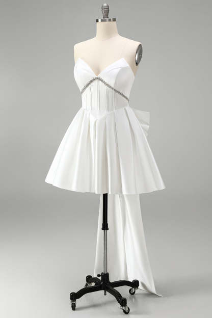 Sparkly White Corset Strapless Short Homecoming Dress with Rhinestone