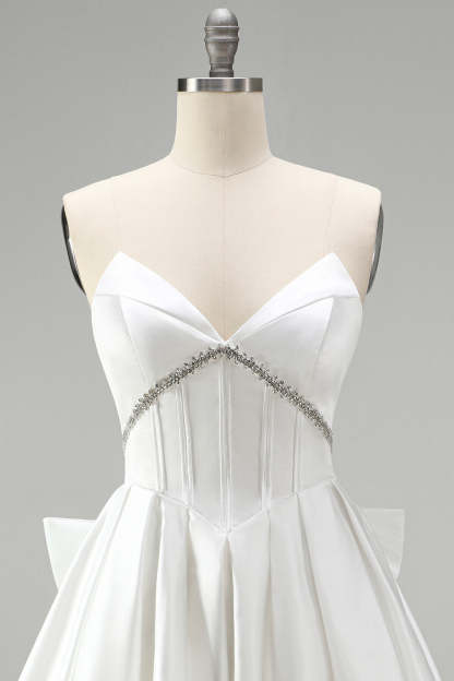 Sparkly White Corset Strapless Short Homecoming Dress with Rhinestone