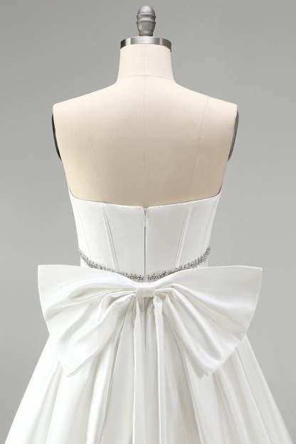 Sparkly White Corset Strapless Short Homecoming Dress with Rhinestone