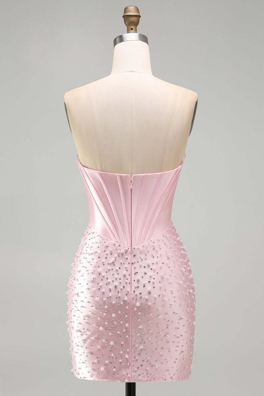 Sparkly Pink Corset Bodycon Strapless Beading Short Homecoming Dress with Rhinestone