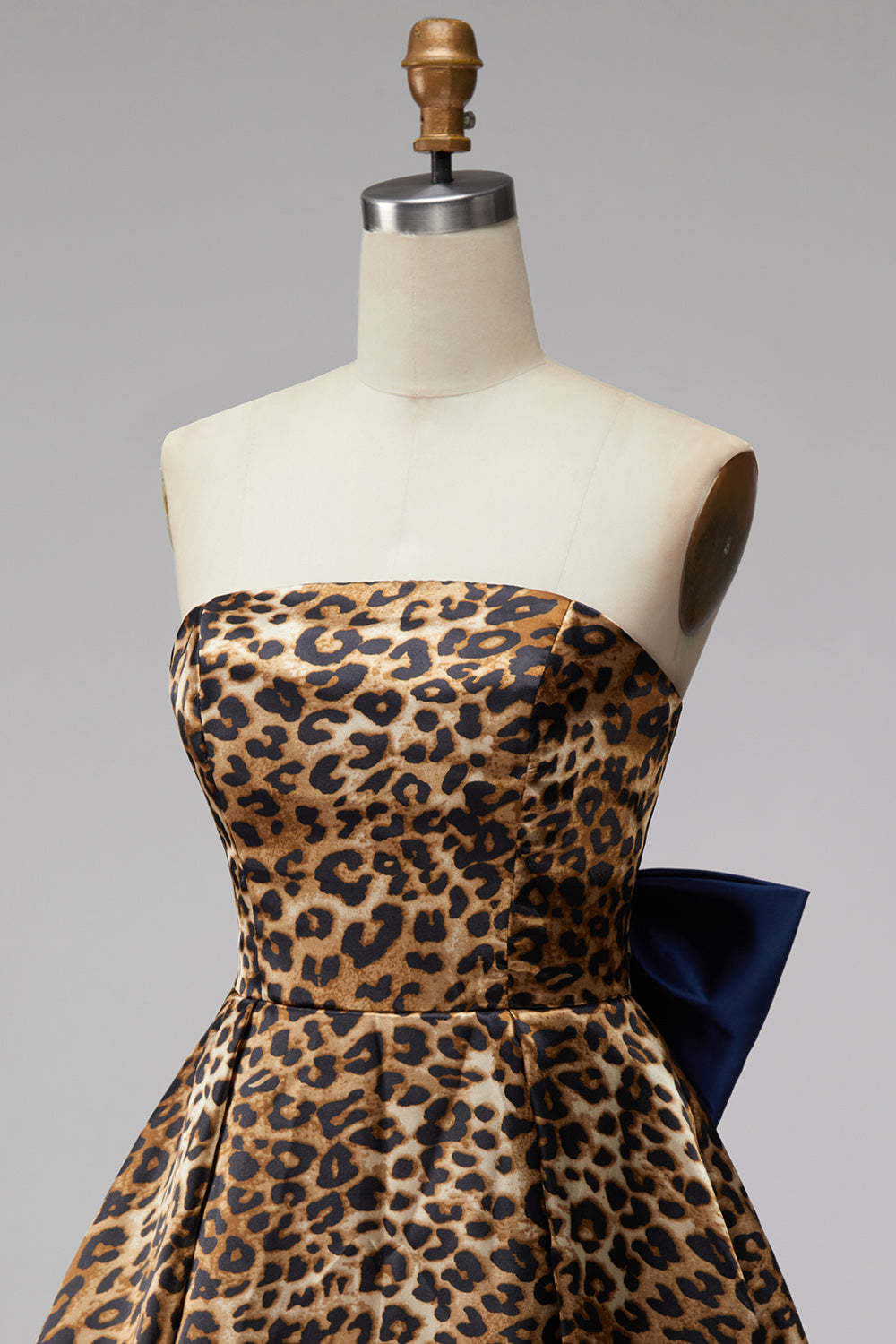 Brown Cheetah Print Strapless A-Line Short Homecoming Dress with Bow