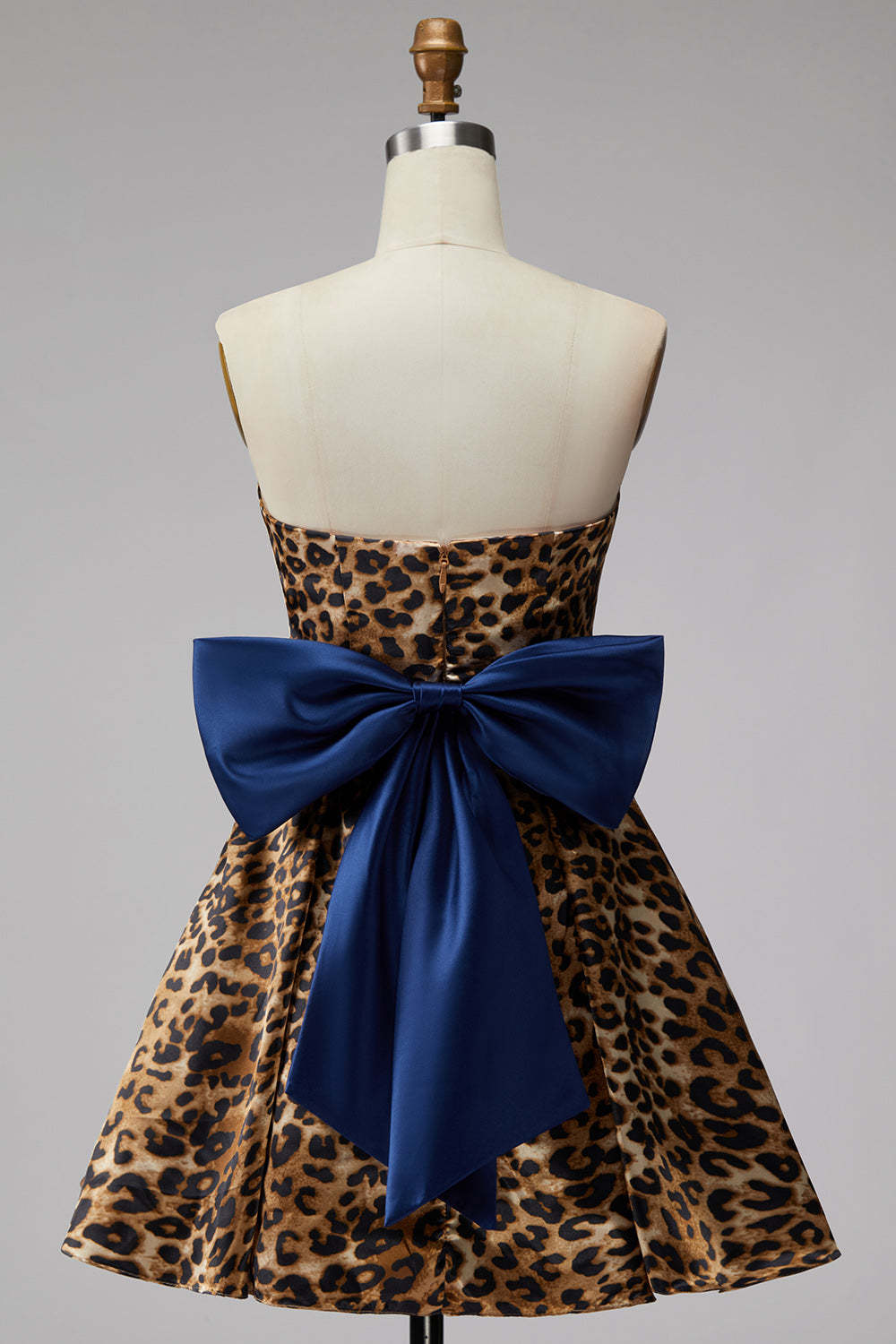 Brown Cheetah Print Strapless A-Line Short Homecoming Dress with Bow