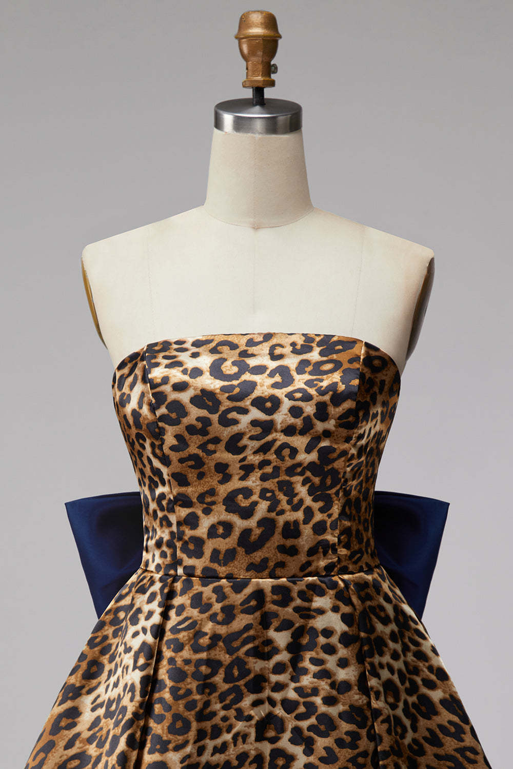 Brown Cheetah Print Strapless A-Line Short Homecoming Dress with Bow