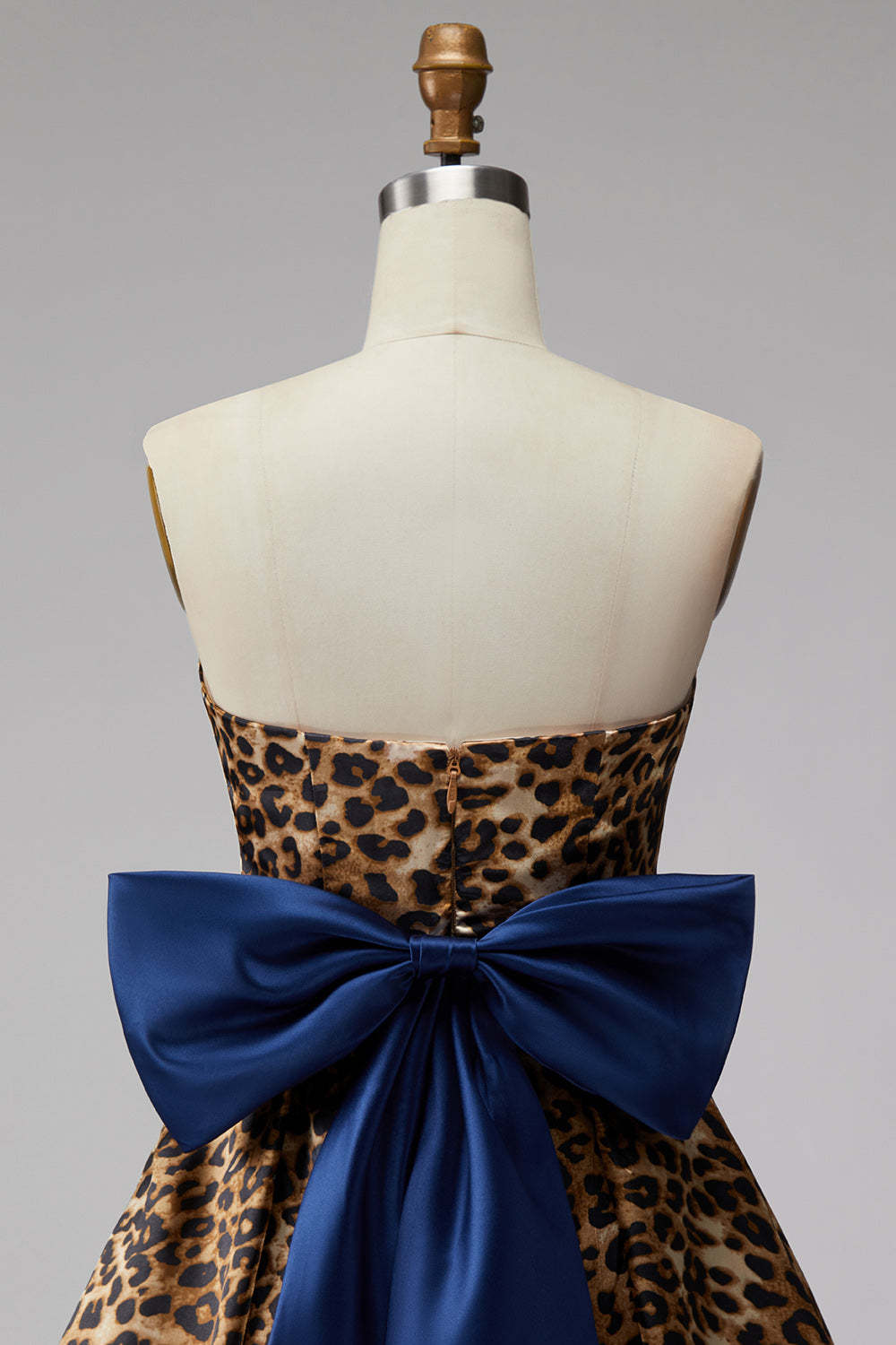 Brown Cheetah Print Strapless A-Line Short Homecoming Dress with Bow