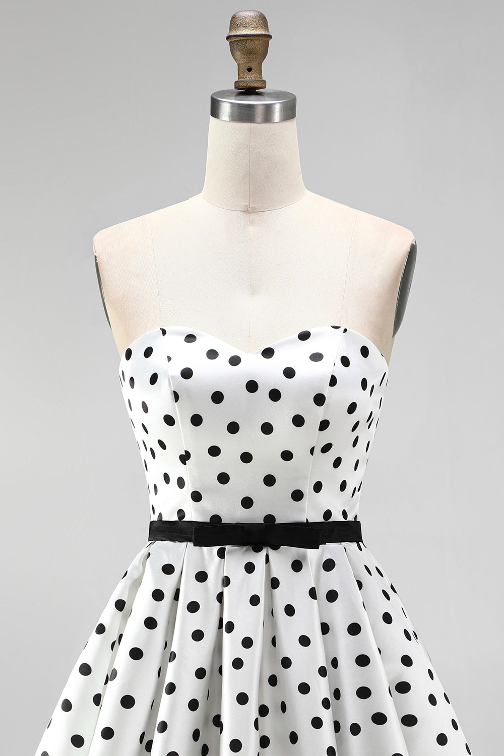White A-Line Strapless Polka Dots Short Homecoming Dress with Belt