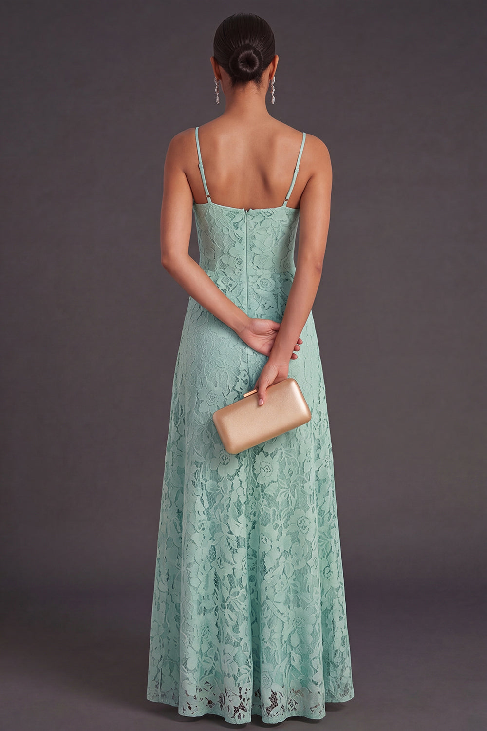 Mint Floral Spaghetti Straps A Line Ruffled Long Wedding Guest Dress