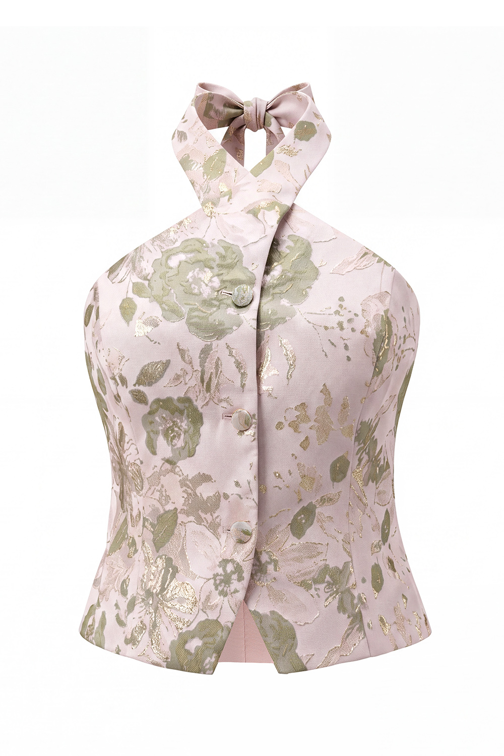 2 Piece Green Floral Single Breasted Business Suits with Pockets