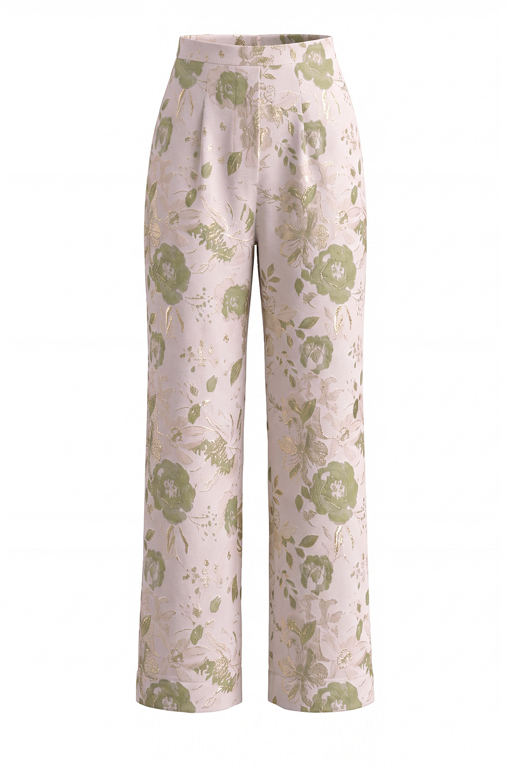 2 Piece Green Floral Single Breasted Business Suits with Pockets