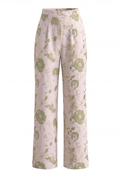 2 Piece Green Floral Single Breasted Business Suits with Pockets