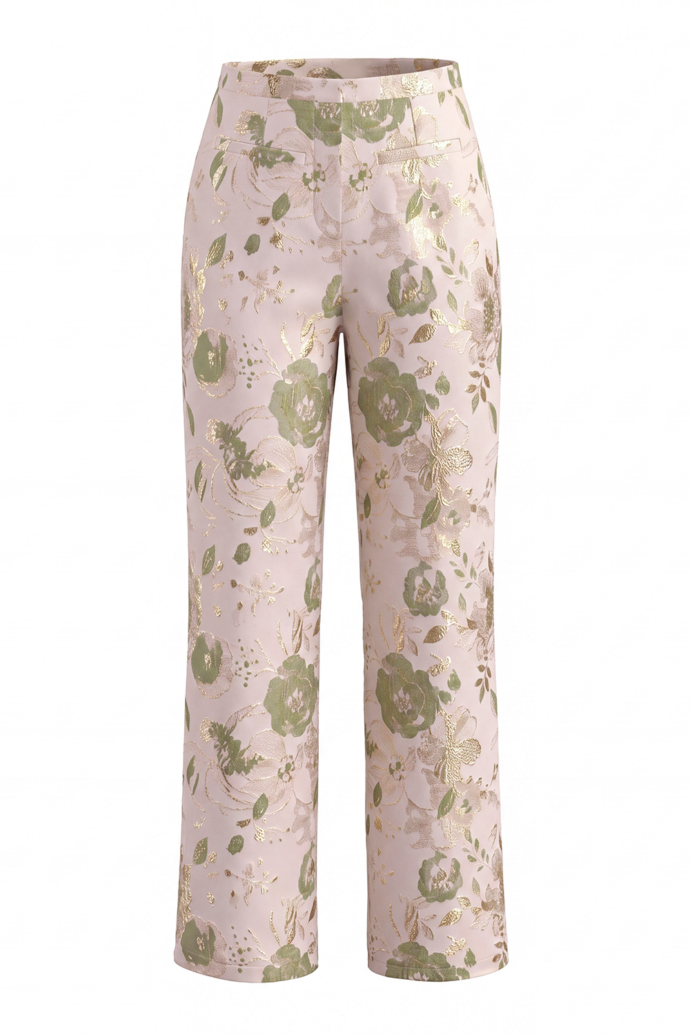 2 Piece Green Floral Single Breasted Business Suits with Pockets