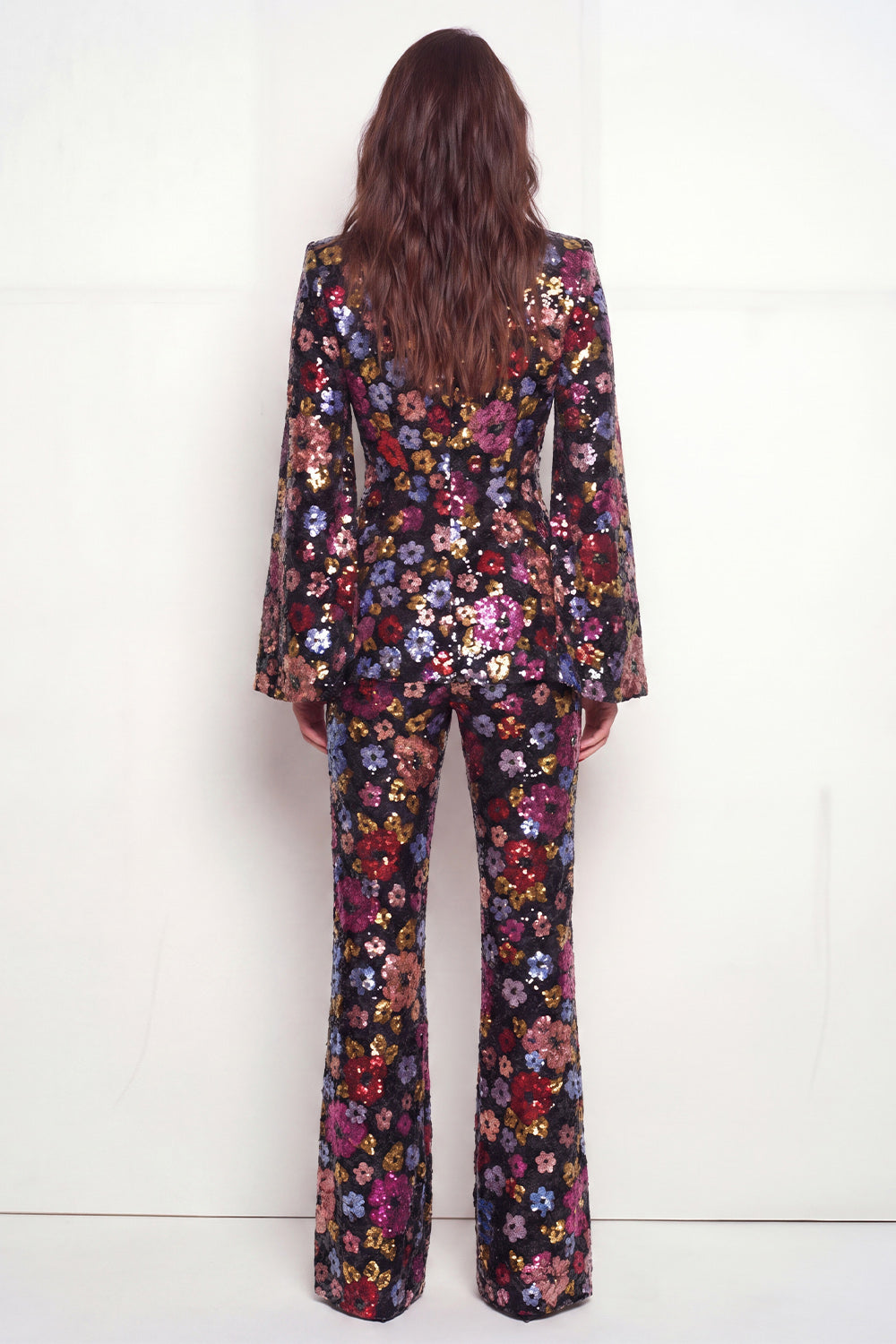Single Breasted Black Floral 2 Piece Peak Lapel Business Suits with Pockets