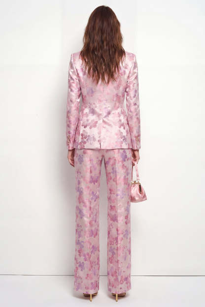2 Piece Pink Fuchsia Floral Single Breasted Peak Lapel Business Suits with Pockets