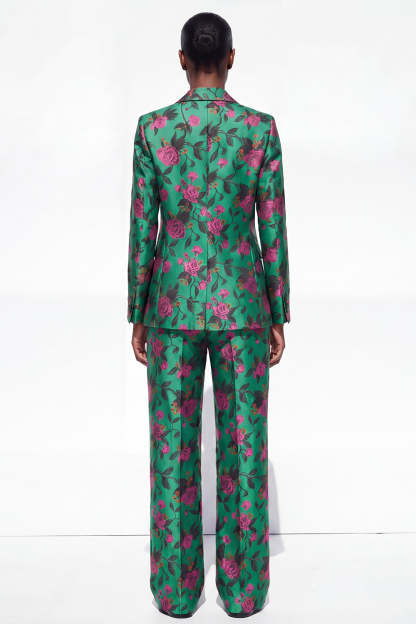Single Breasted Black 2 Piece Floral Peak Lapel Business Suits with Pockets