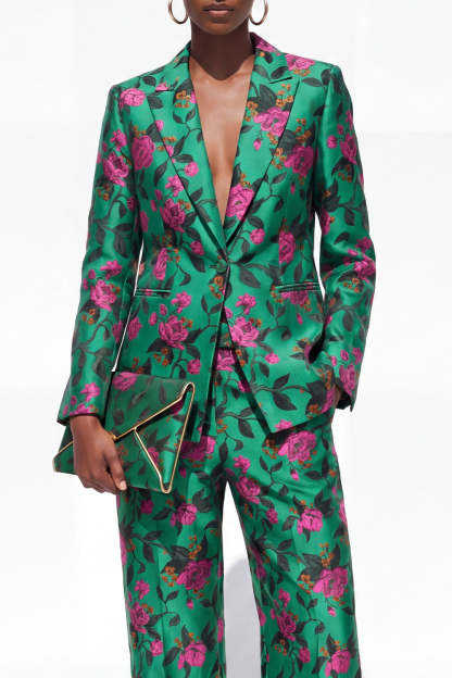 Single Breasted Black 2 Piece Floral Peak Lapel Business Suits with Pockets