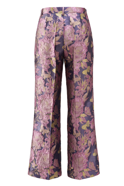 2 Piece Navy Pink Floral V-Neck Long Prom Suits with Belt