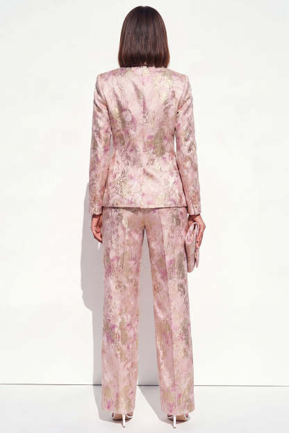 2 Piece Blush Floral Peak Lapel Double Breasted Prom Suits with Pockets