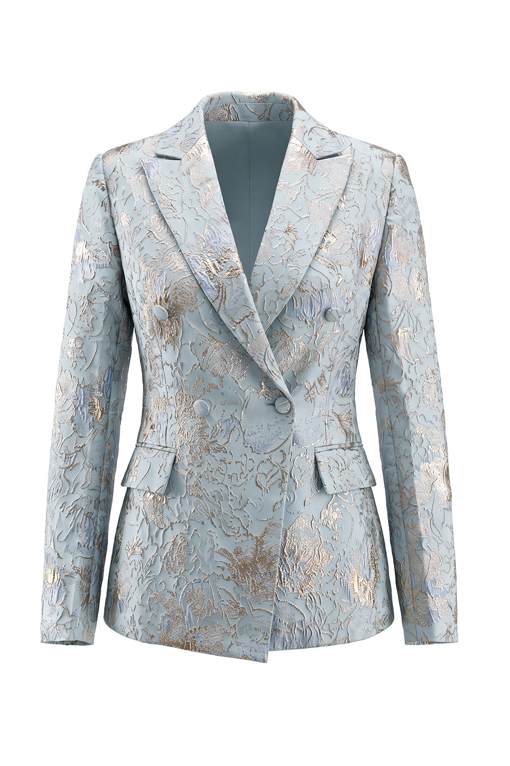 2 Piece Blush Floral Peak Lapel Double Breasted Prom Suits with Pockets