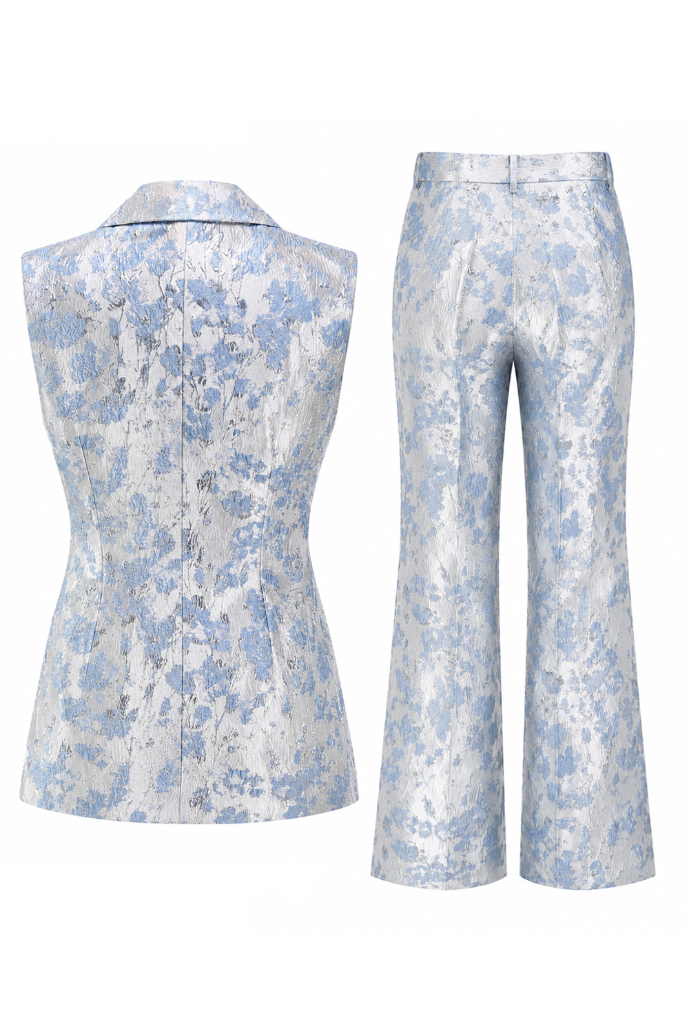 2 Piece Dusty Blue Floral Peak Lapel Double Breasted Prom Suits