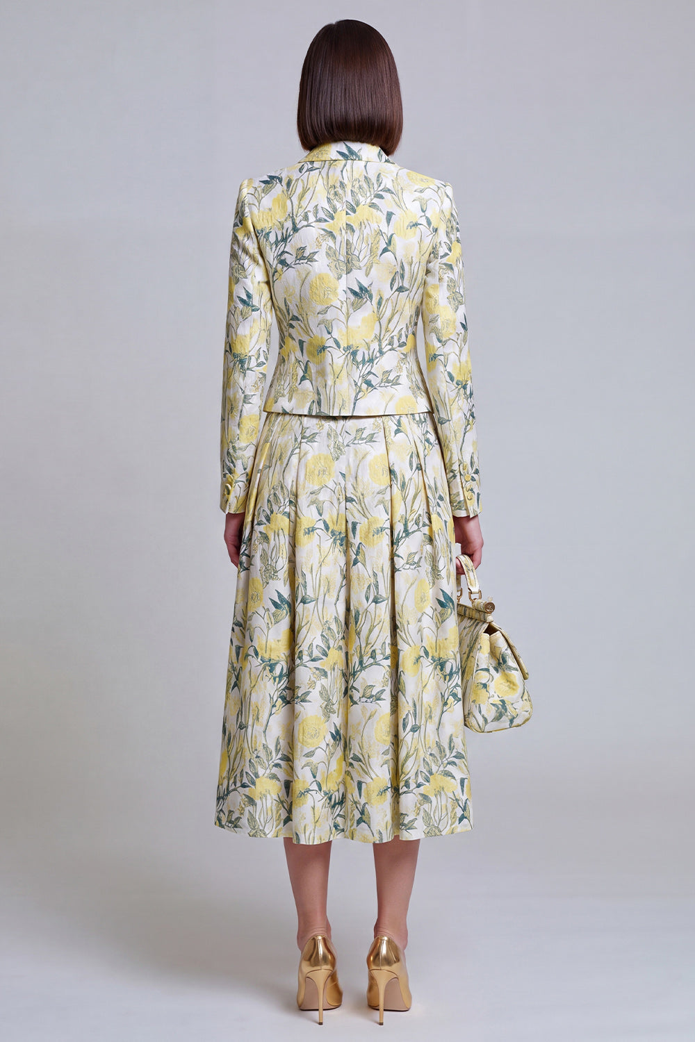 Ivory Yellow Flower Peak Lapel Single Breasted Blazer Dress with Pockets