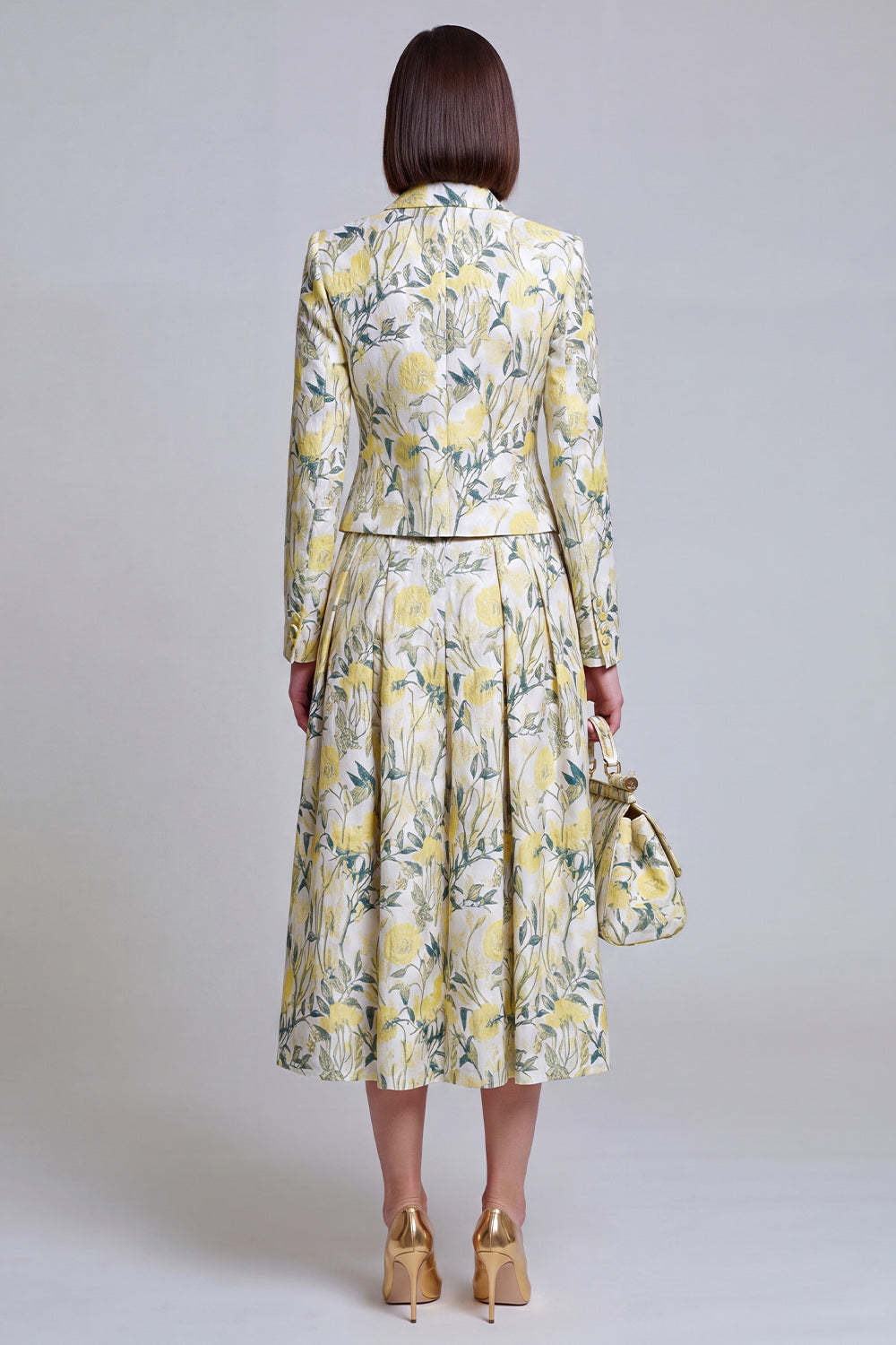 Ivory Yellow Flower Peak Lapel Single Breasted Blazer Dress with Pockets