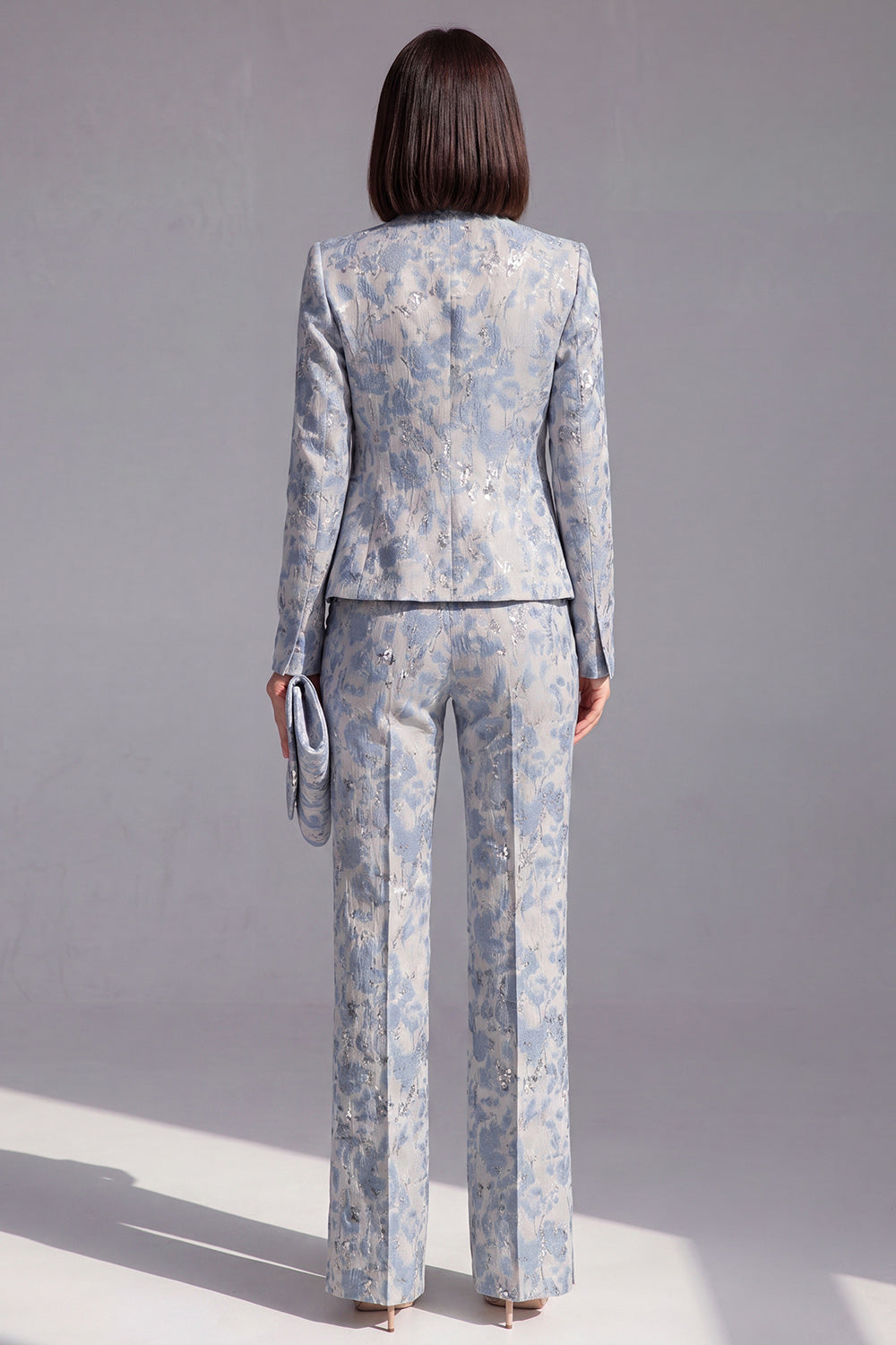 Dark Blue Floral 2 Piece Slim Fit Prom Suits with Sleeves