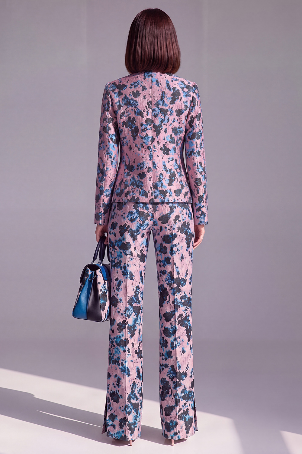 Dusty Blue Floral 2 Piece Slim Fit Prom Suits with Sleeves