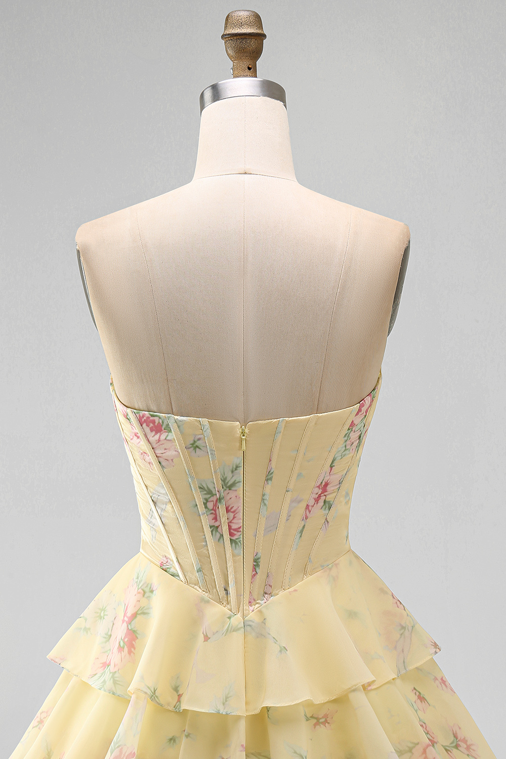 Blue Floral Corset Ruffled Strapless Short Homecoming Dress