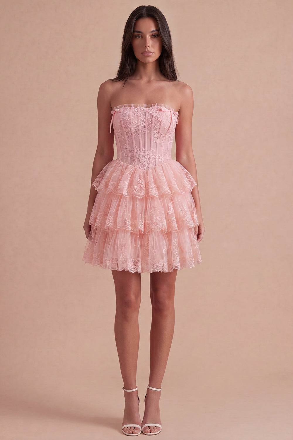 Blush A Line Floral Corset Lace Short Homecoming Dress