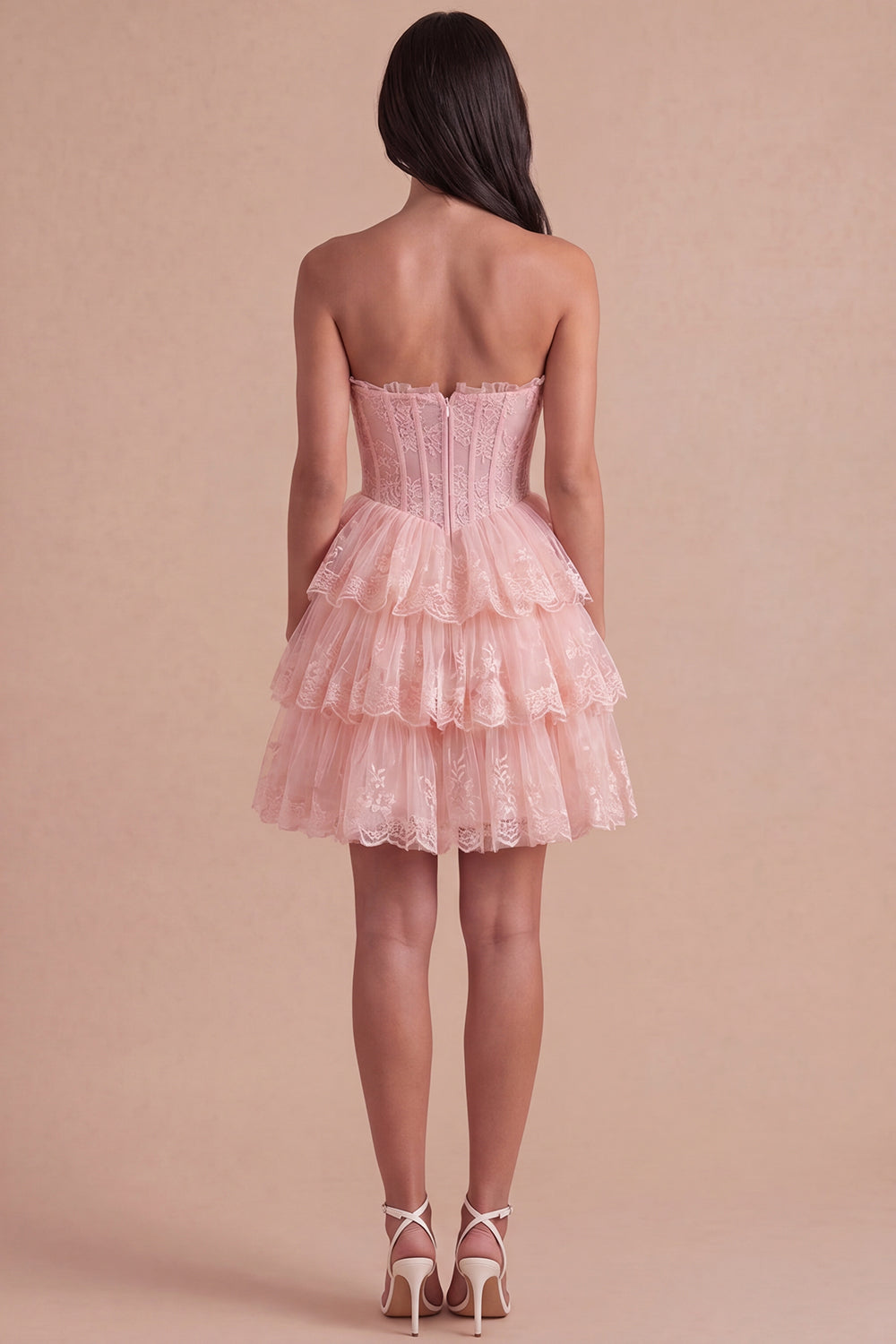 Blush A Line Floral Corset Lace Short Homecoming Dress