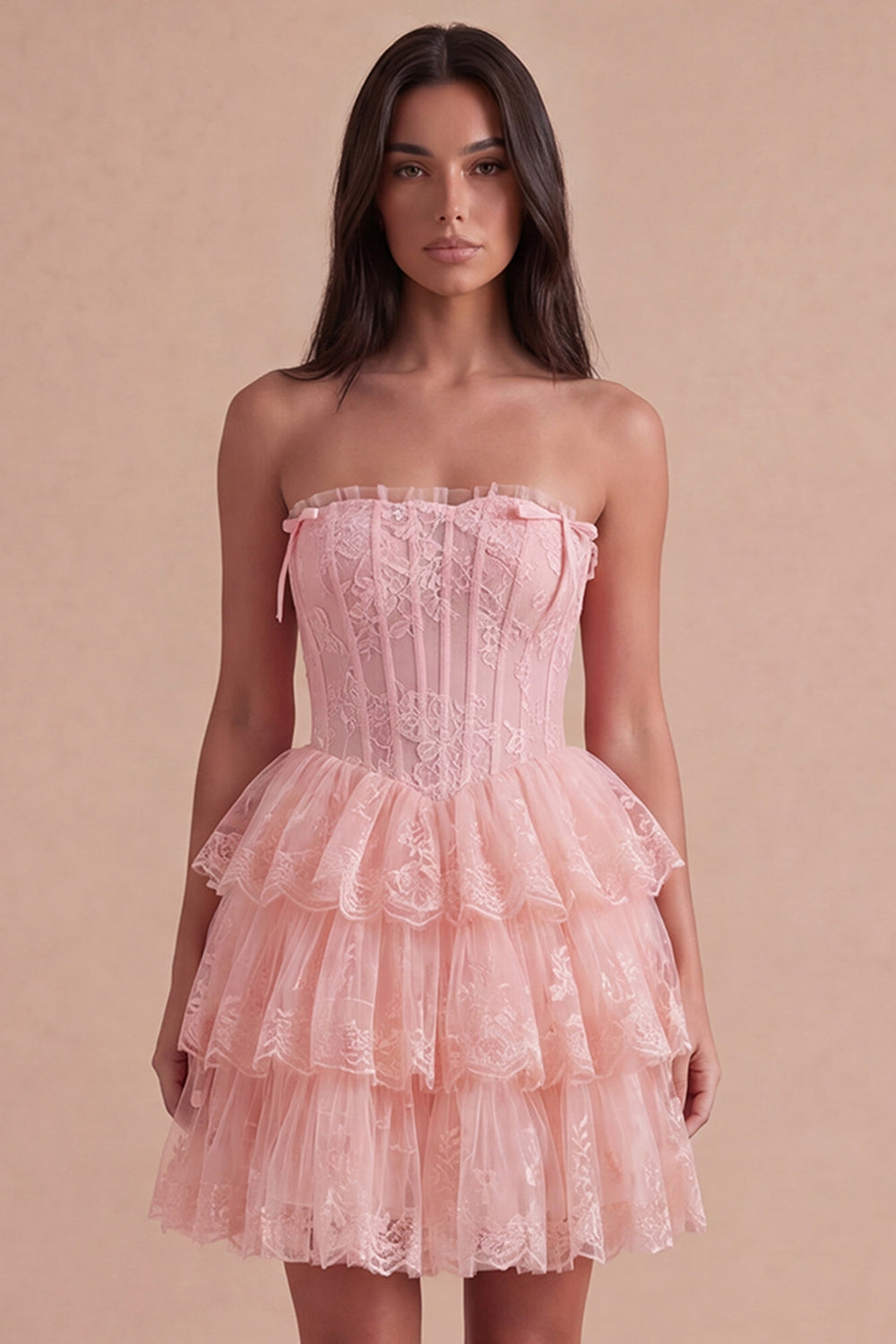 Blush A Line Floral Corset Lace Short Homecoming Dress