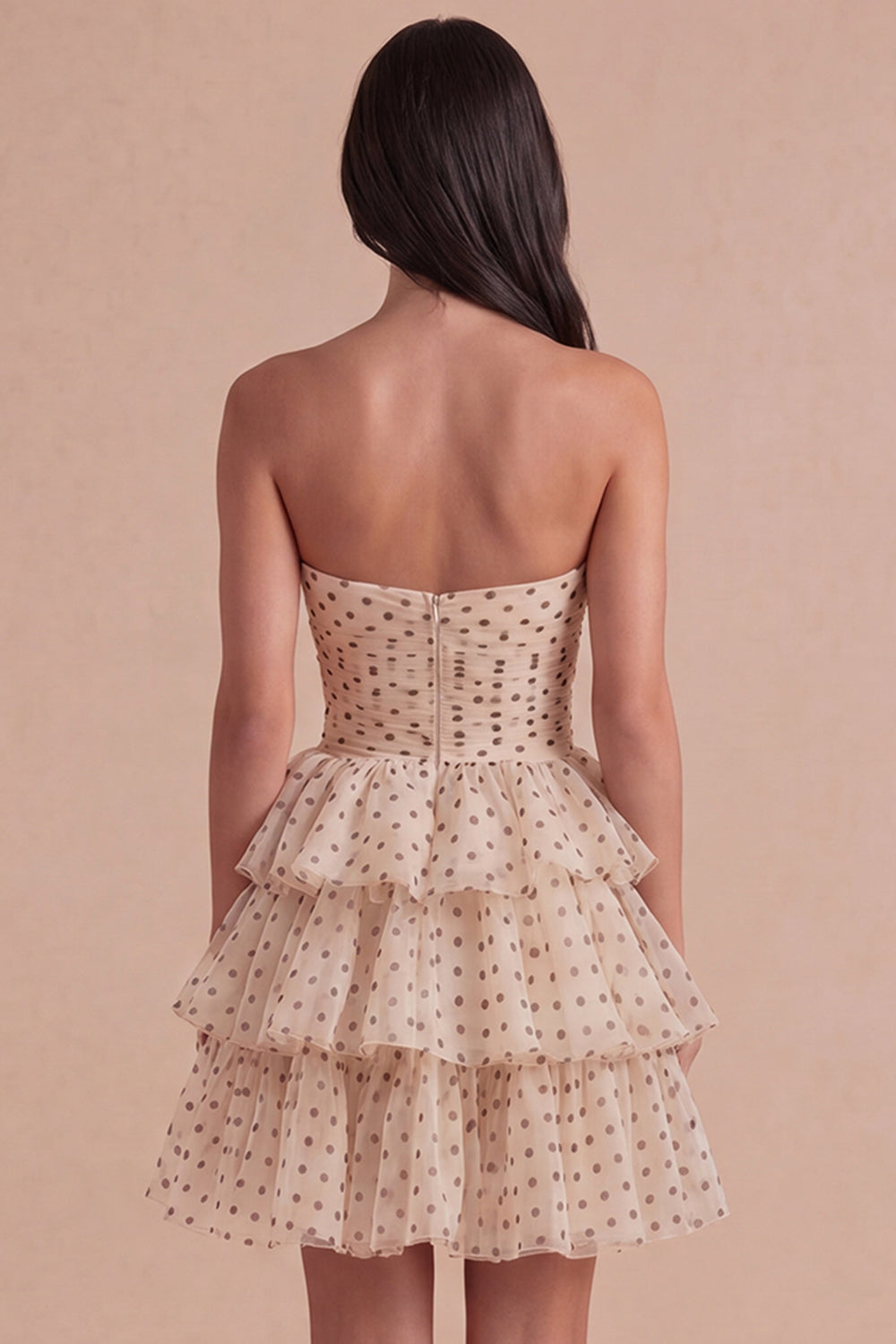 A Line Apricot Black Dot Tiered Cut Out Short Homecoming Dress